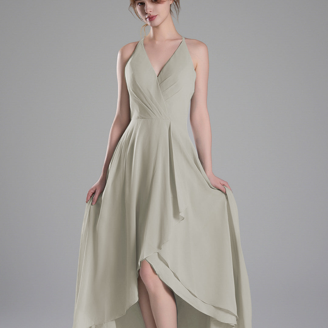 V-Neck Layered Drape Chiffon Maxi Dress