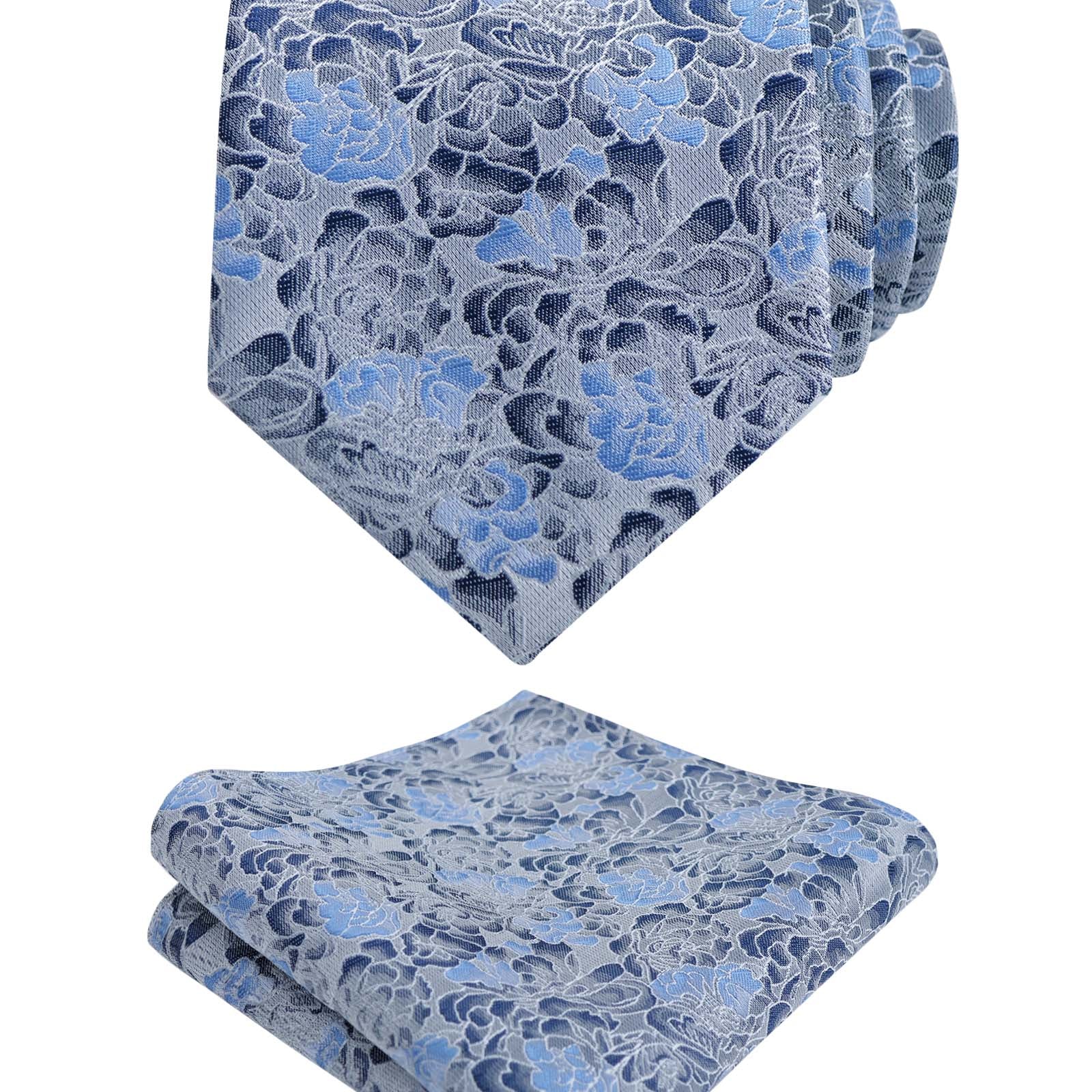 Men's 3.15inches Rose Pattern Necktie With Floral Handkerchief Set-125