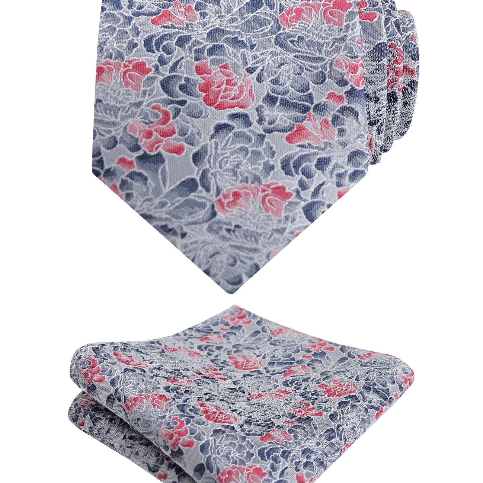Men's 3.15inches Rose Pattern Necktie With Floral Handkerchief Set-125