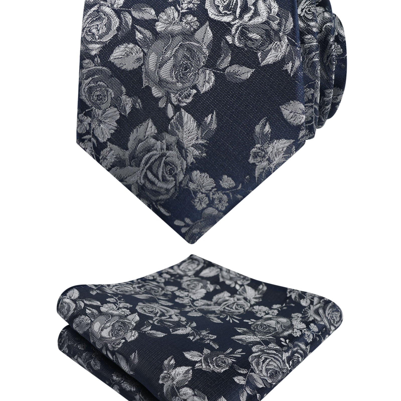 Men's 3.15inches Rose Pattern Necktie With Floral Handkerchief Set-125