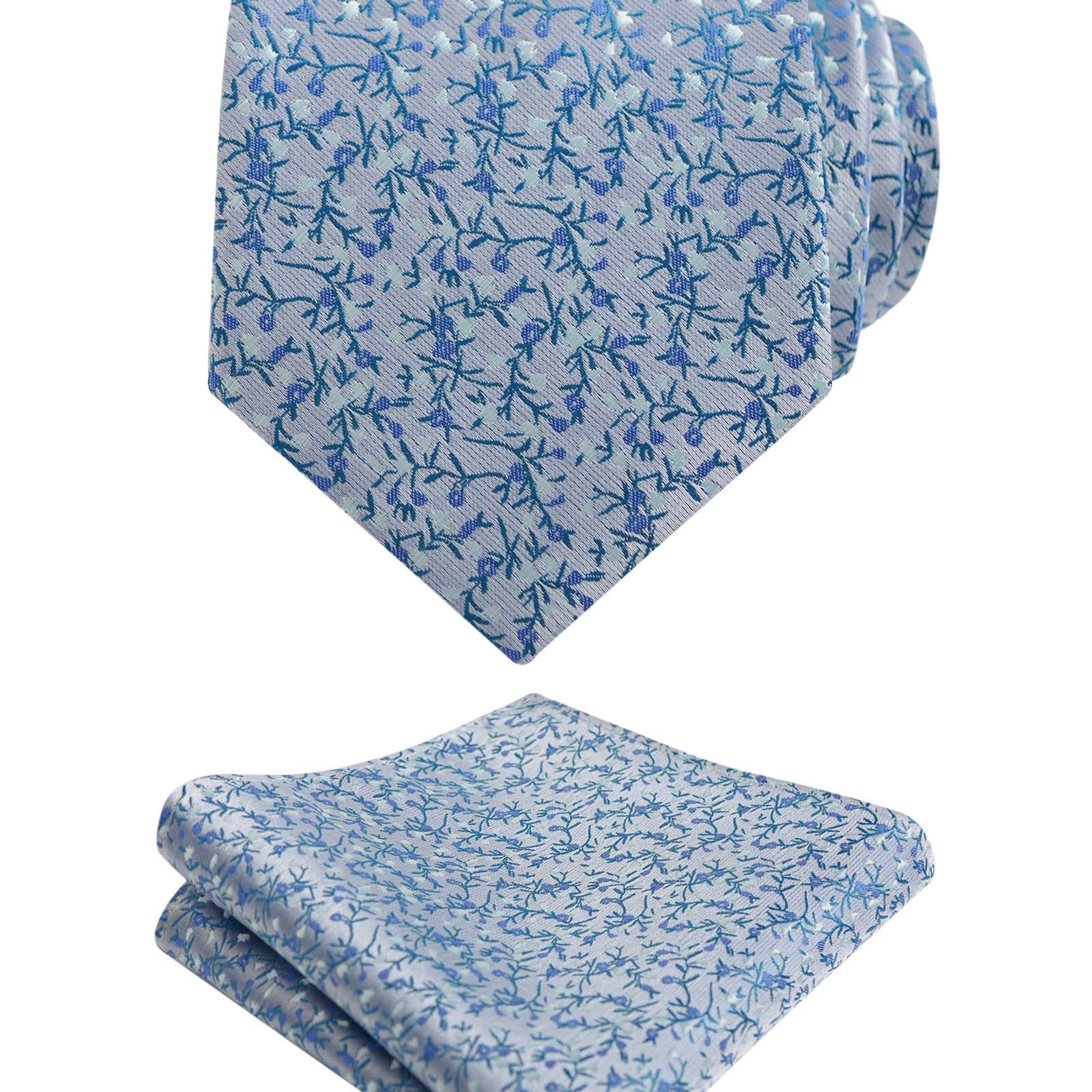 Men's 3.15inches Light Color Rustic Tie with Flower Printed Handkerchief-127