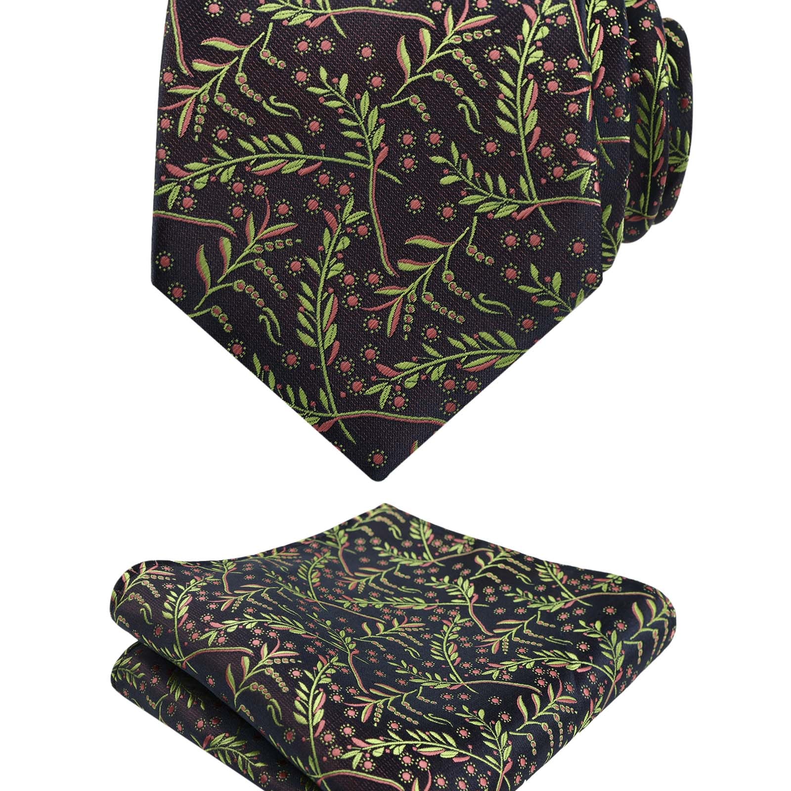 Men's 3.15inches Light Color Rustic Tie with Flower Printed Handkerchief-127