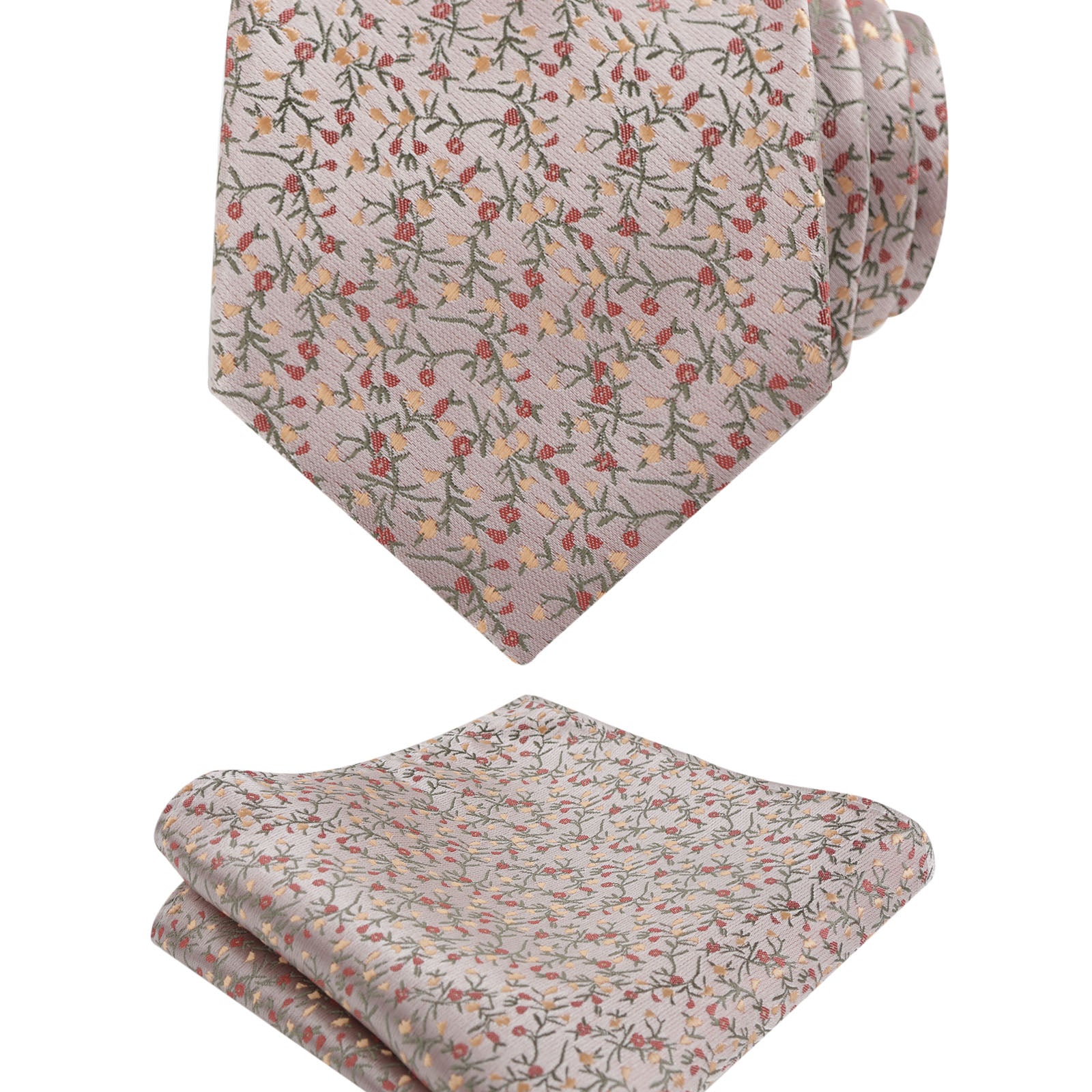 Men's 3.15inches Light Color Rustic Tie with Flower Printed Handkerchief-127