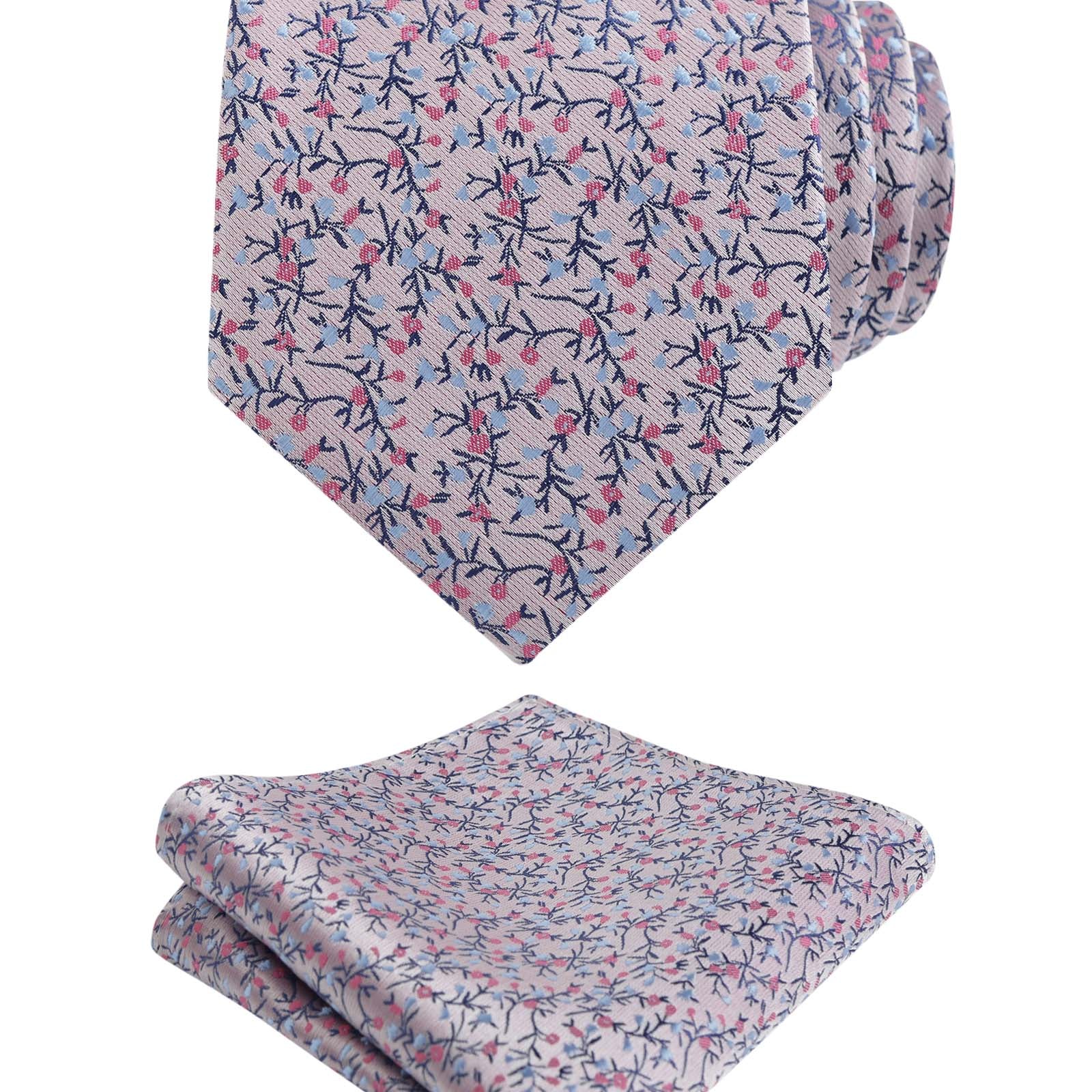 Men's 3.15inches Light Color Rustic Tie with Flower Printed Handkerchief-127
