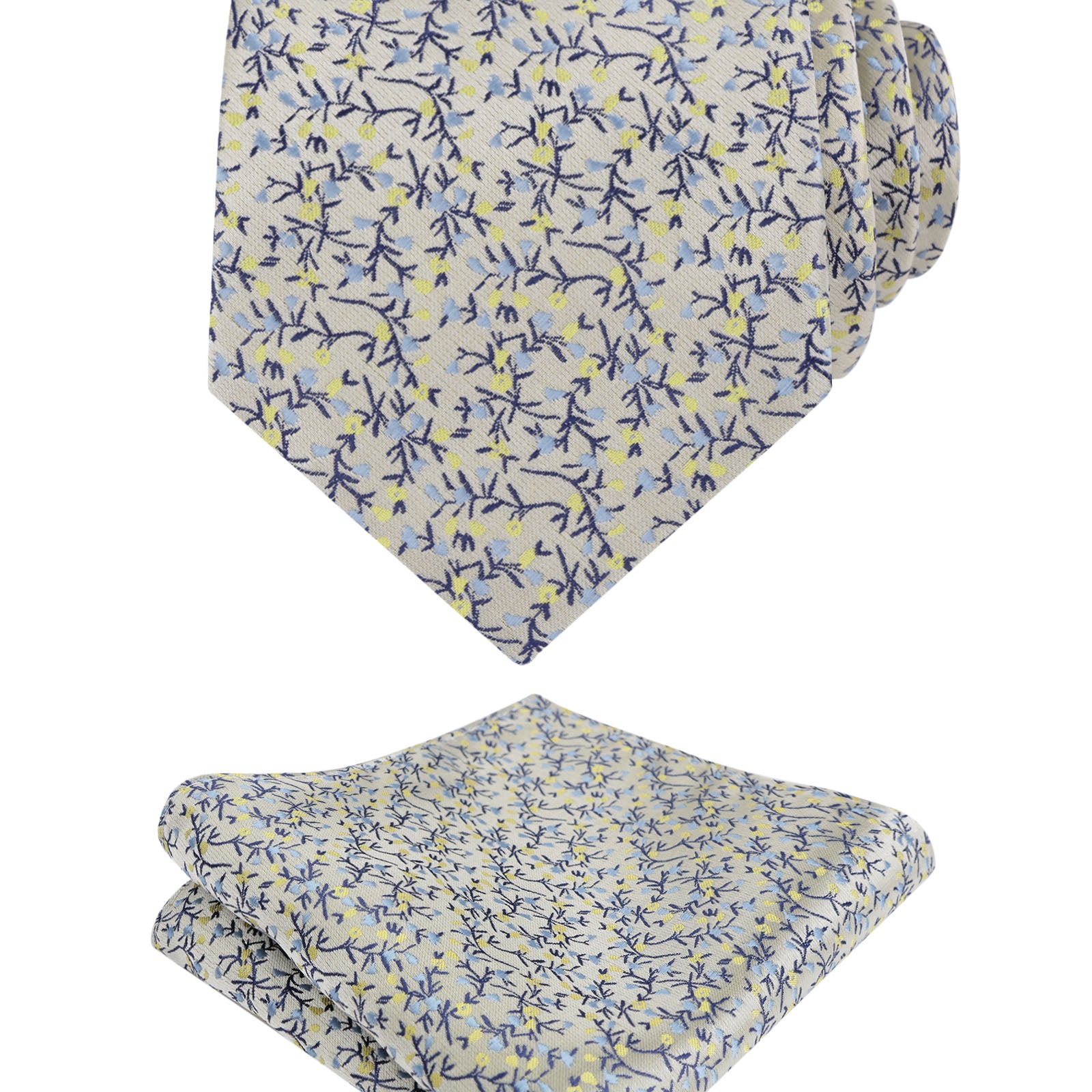 Men's 3.15inches Light Color Rustic Tie with Flower Printed Handkerchief-127