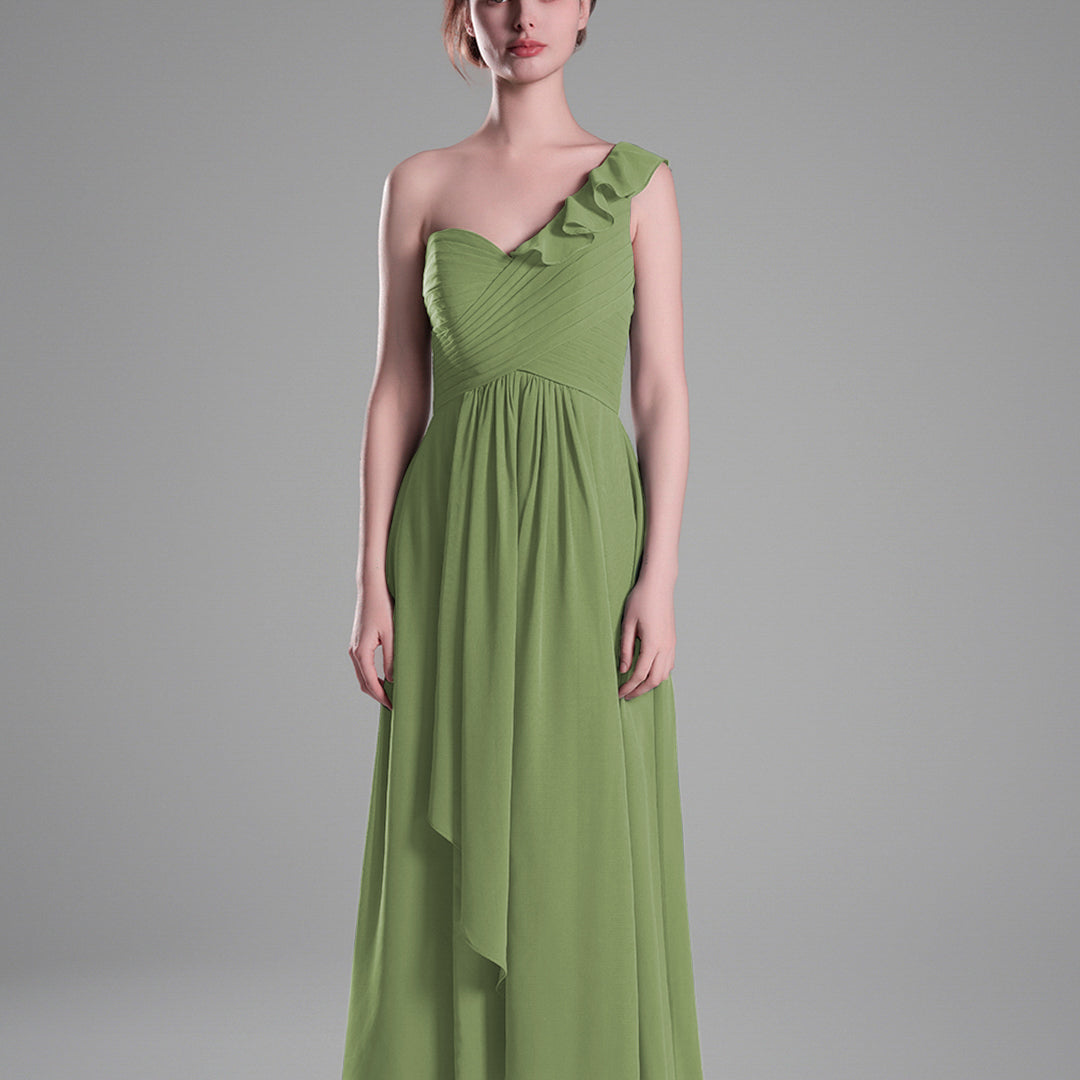One-Shoulder Ruffle Pleated A-Line Dresses