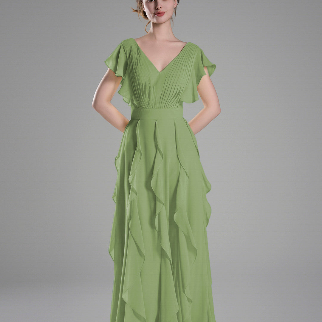 Flutter Sleeves Ruffle Detailing A-line Dresses