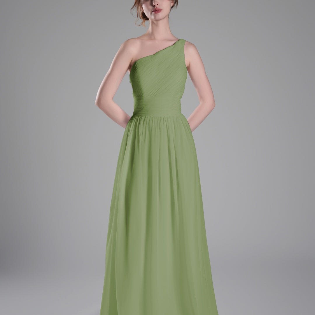 One-Shoulder Lace-Up Back Pleated A-Line Dresses