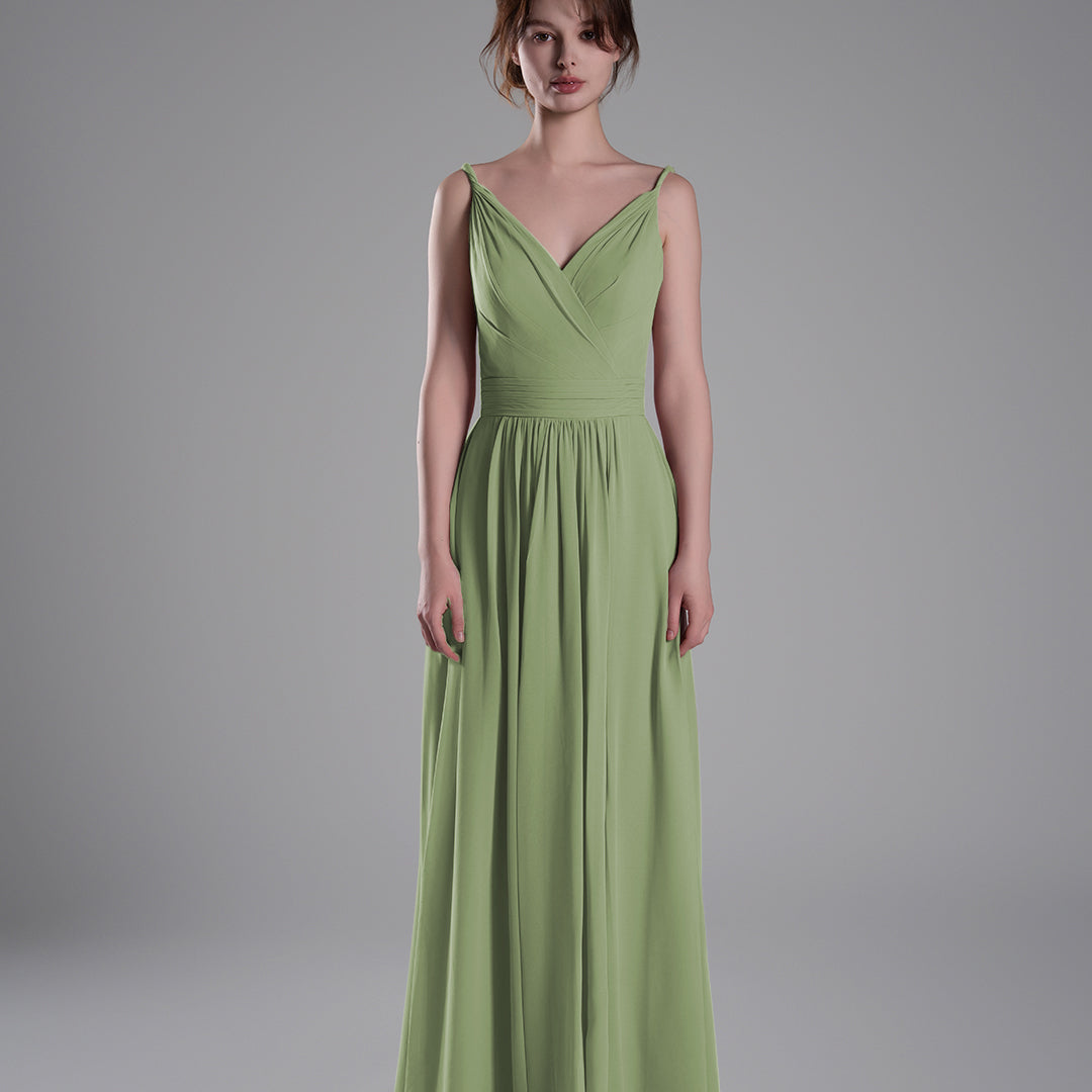 V-Neck Pleated Split A-Line Bridesmaid Dresses