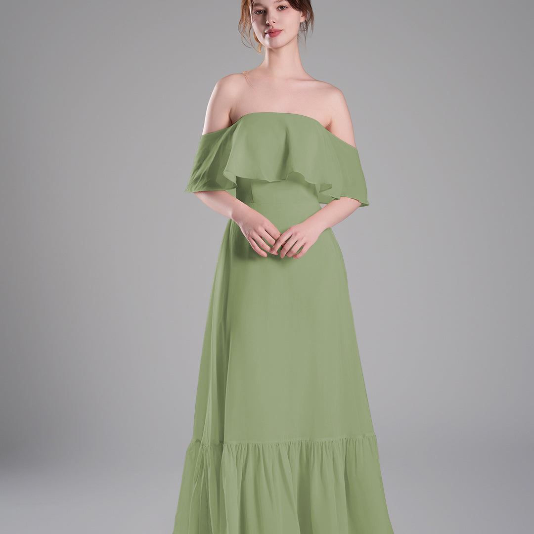 Off-Shoulder Ruffle Detailing Tiered Hemline Dresses