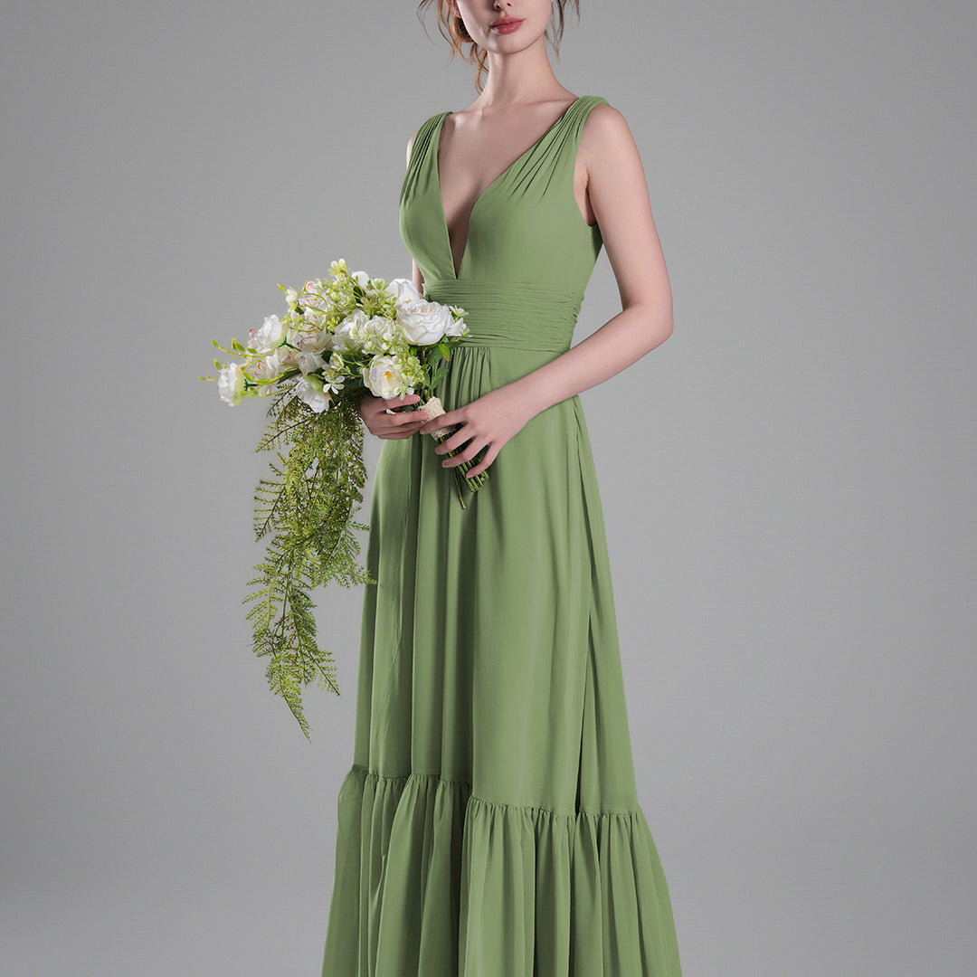 Sexy V-Neck Patchwork Chiffon Maxi Dress