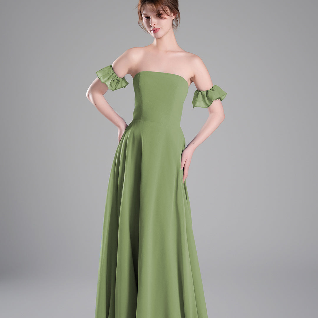Off-Shoulder Ruffle Sleeves Figure Bodice A-line Dresses