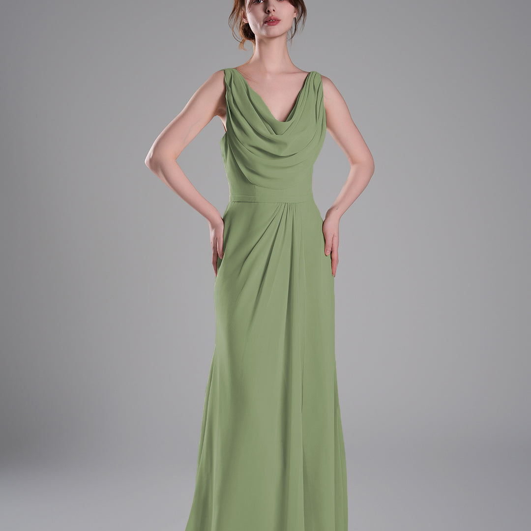 Cowl Neckline Fitted Bodice Asymmetrical Dresses