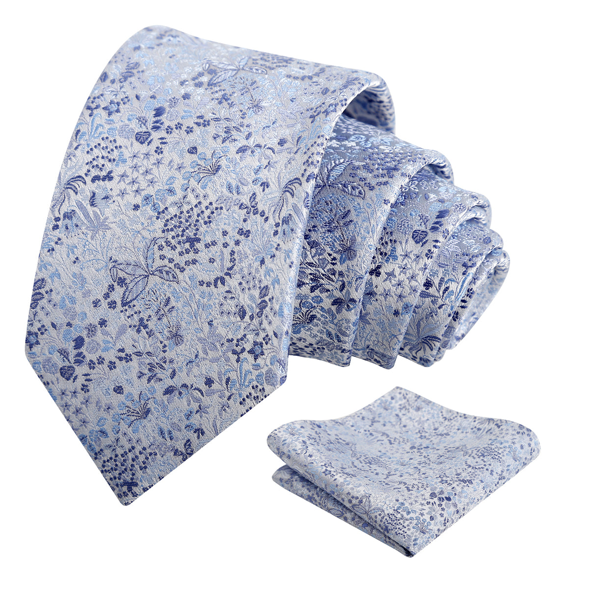 Mens Fresh Ditsy Floral Tie Set with Pocket Square for Spring Events-930