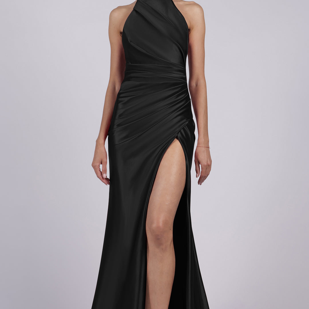 High-Neck Sleeveless Pleated High Split Small Tail Dresses