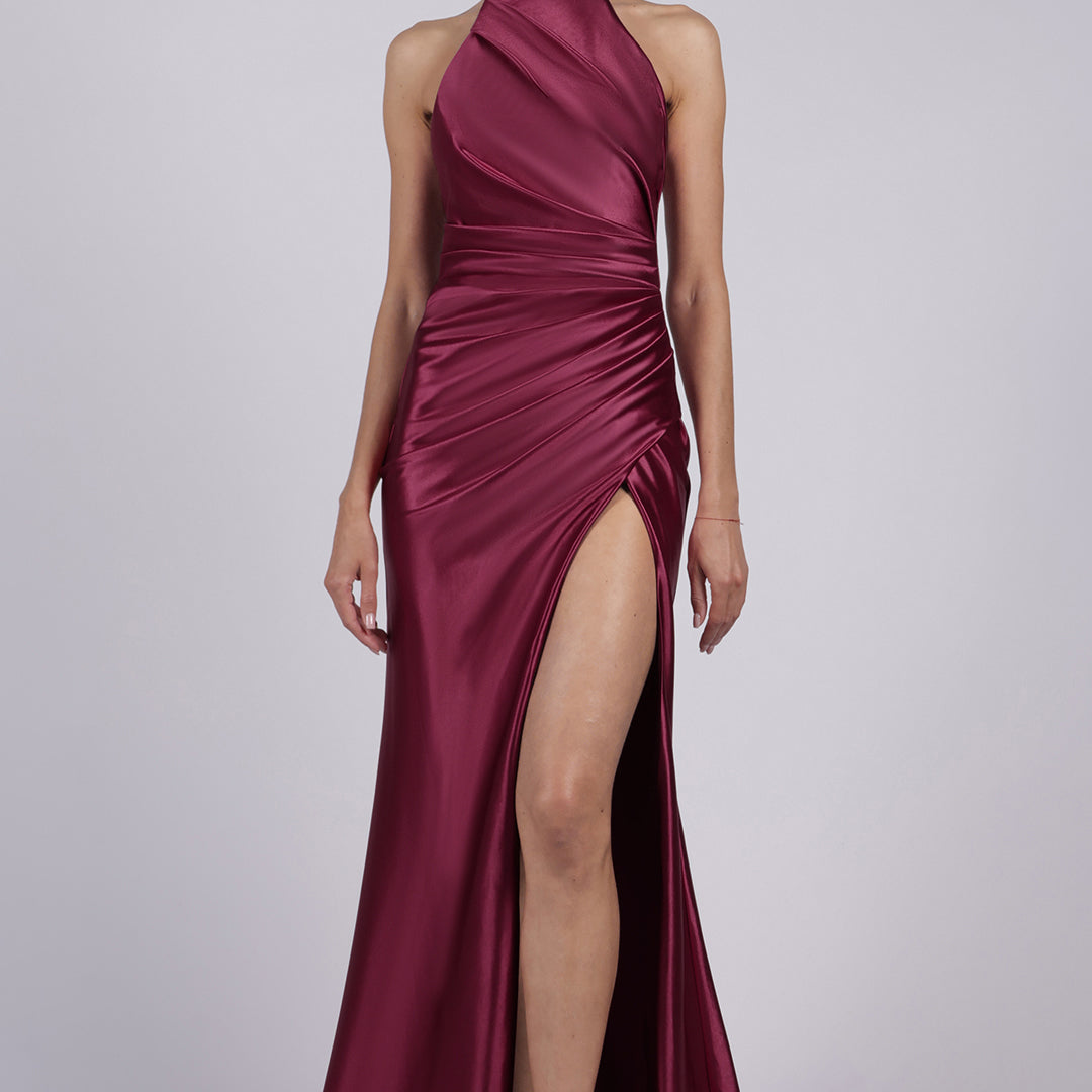 High-Neck Sleeveless Pleated High Split Small Tail Dresses