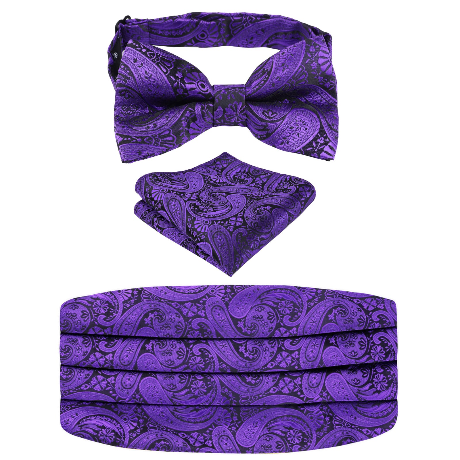 Men's Paisley Pre-tied Adjustable Bow Tie, Cummerbund and Pocket Square Set-130