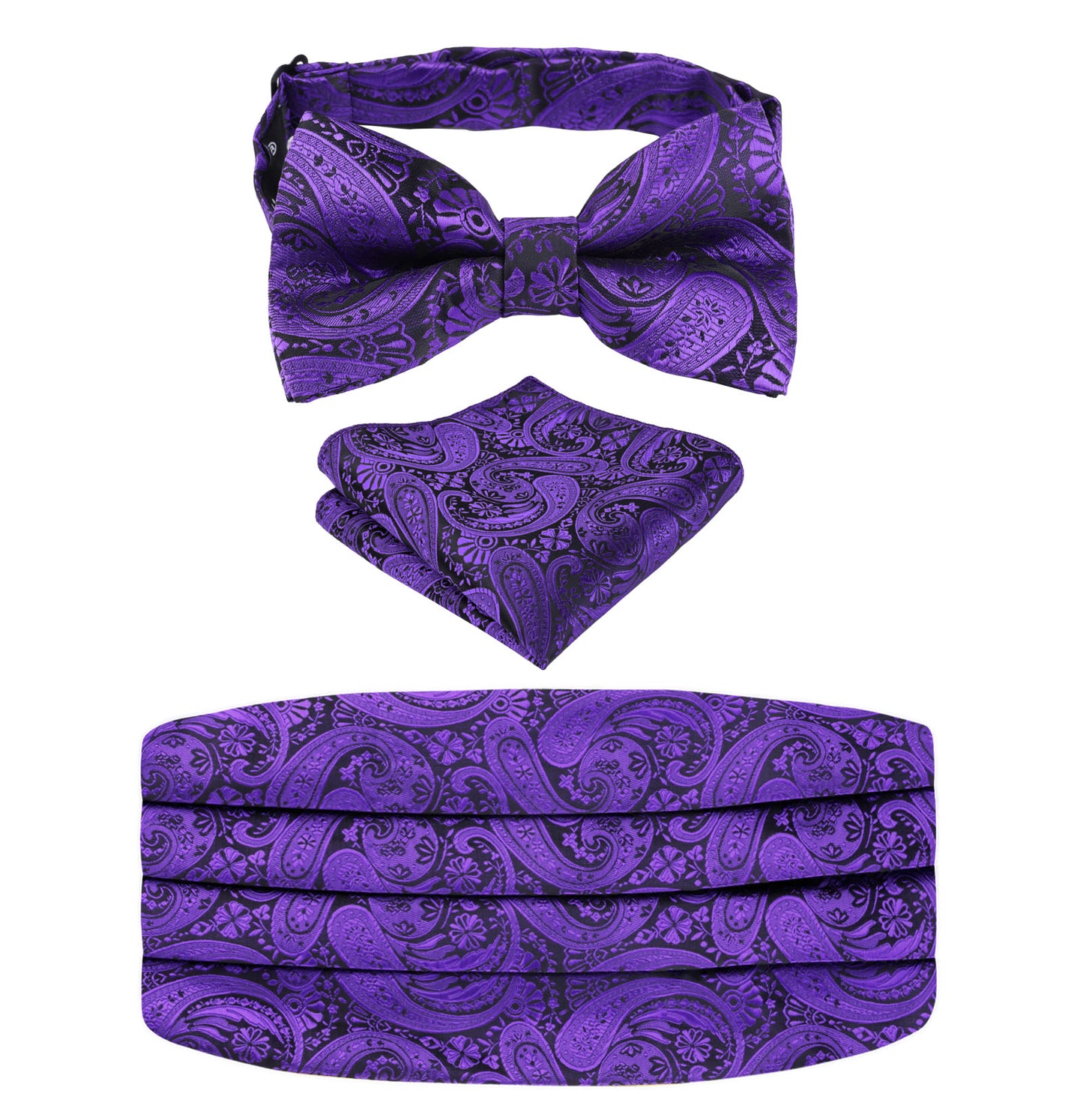 Men's Paisley Pre-tied Adjustable Bow Tie, Cummerbund and Pocket Square Set #130