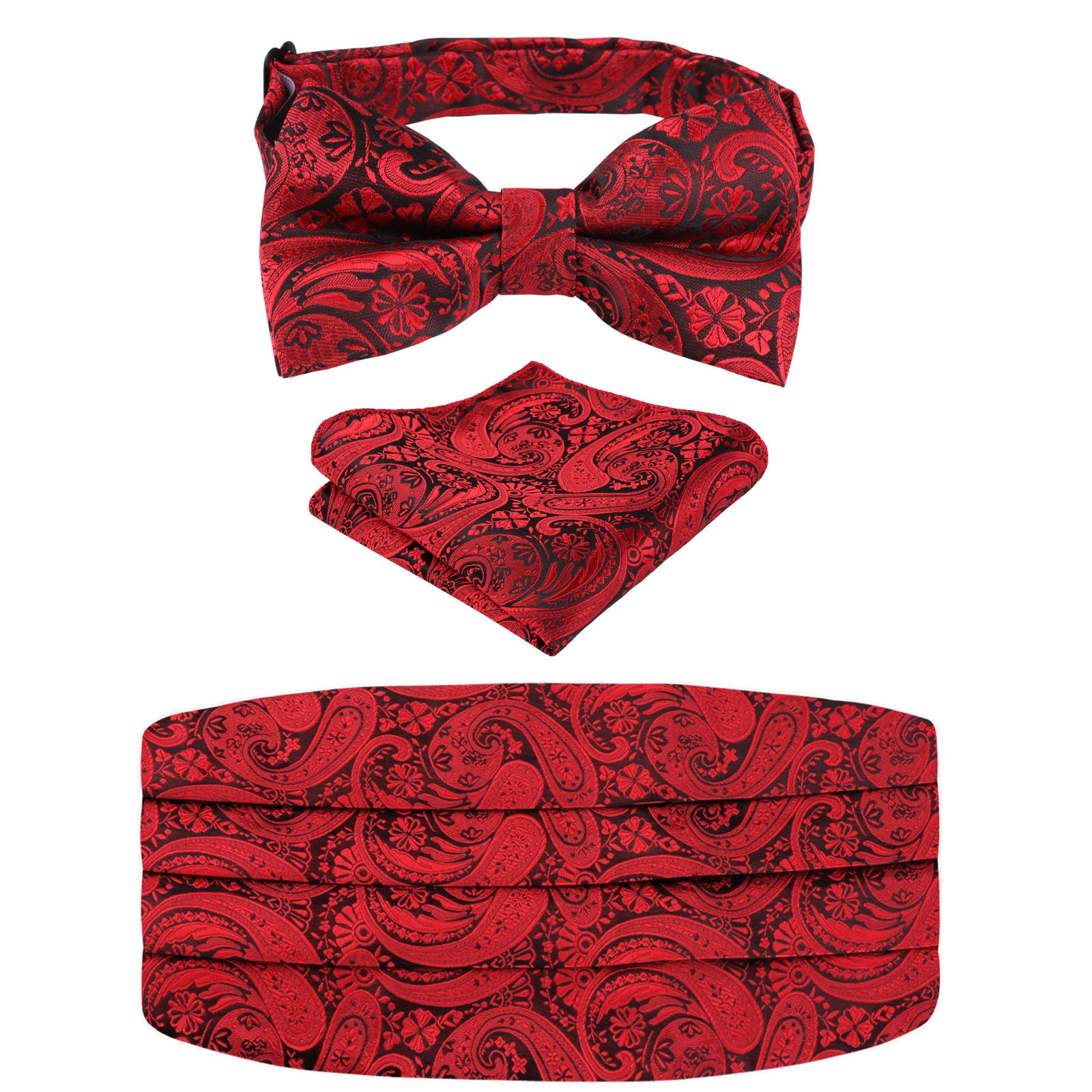 Men's Paisley Pre-tied Adjustable Bow Tie, Cummerbund and Pocket Square Set-130