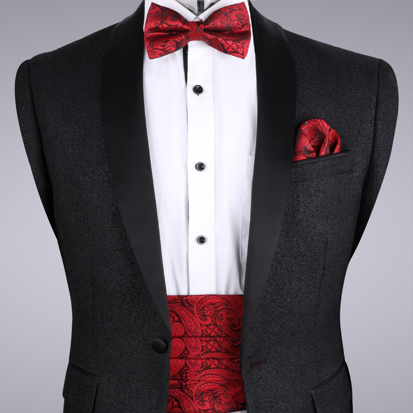 Men's Paisley Pre-tied Adjustable Bow Tie, Cummerbund and Pocket Square Set #130
