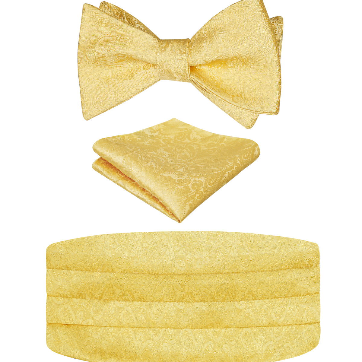 Men's Classic Paisley Woven Self-tied Adjustable Bow Tie, Cummerbund and Pocket Square Set-133