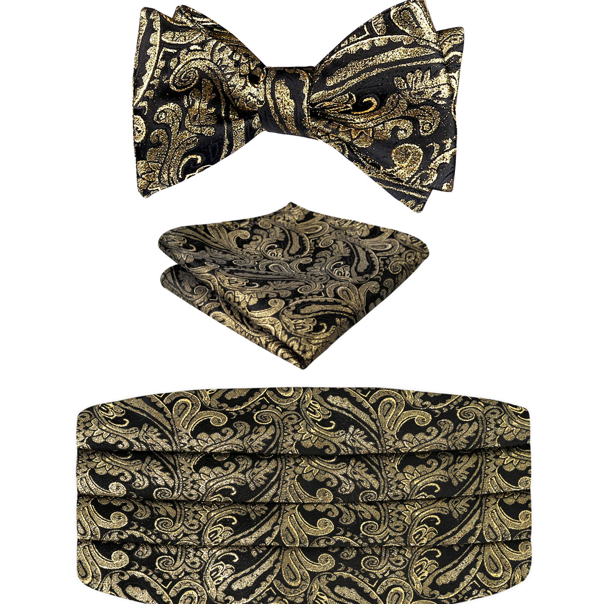 Men's Classic Paisley Woven Self-tied Adjustable Bow Tie, Cummerbund and Pocket Square Set-133