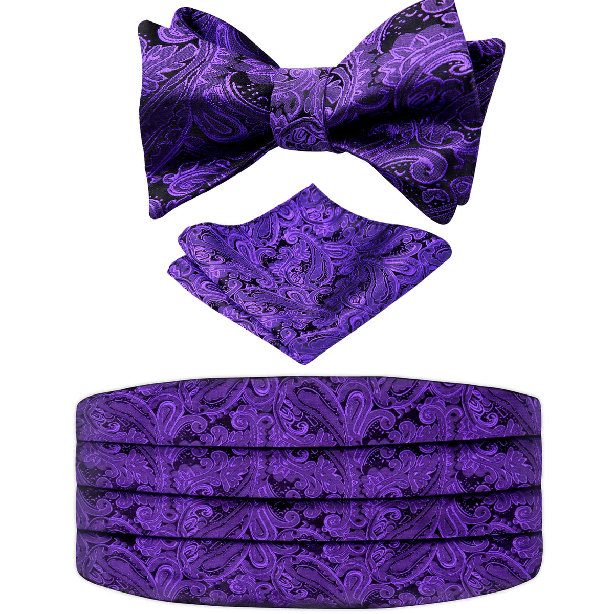 Men's Classic Paisley Woven Self-tied Adjustable Bow Tie, Cummerbund and Pocket Square Set-133