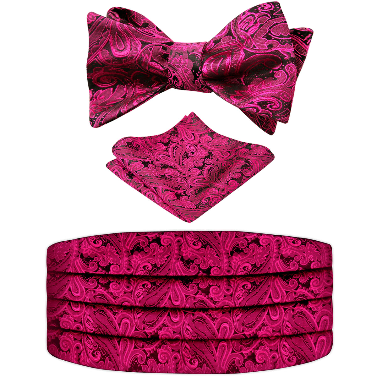 Men's Classic Paisley Woven Self-tied Adjustable Bow Tie, Cummerbund and Pocket Square Set-133