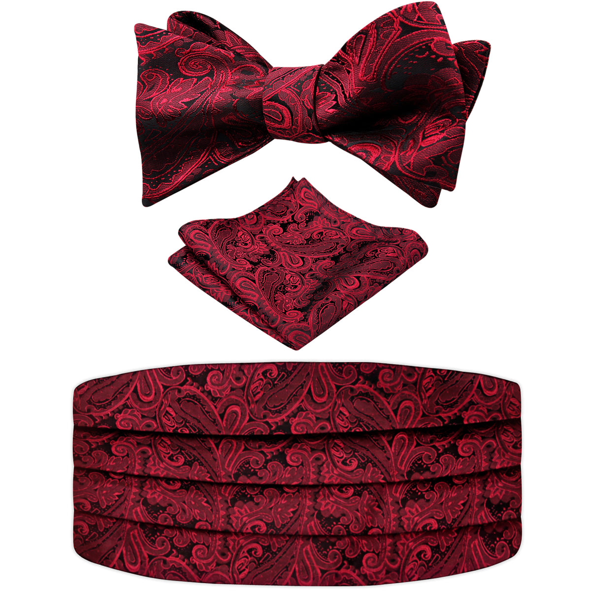 Men's Classic Paisley Woven Self-tied Adjustable Bow Tie, Cummerbund and Pocket Square Set-133