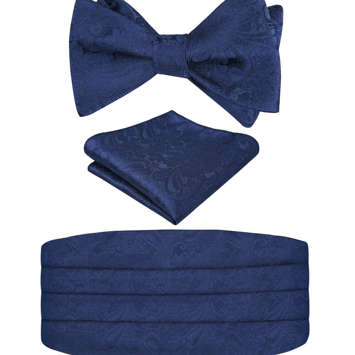 Men's Classic Paisley Woven Self-tied Adjustable Bow Tie, Cummerbund and Pocket Square Set-133