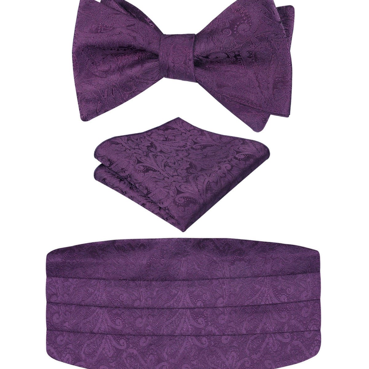 Men's Classic Paisley Woven Self-tied Adjustable Bow Tie, Cummerbund and Pocket Square Set-133