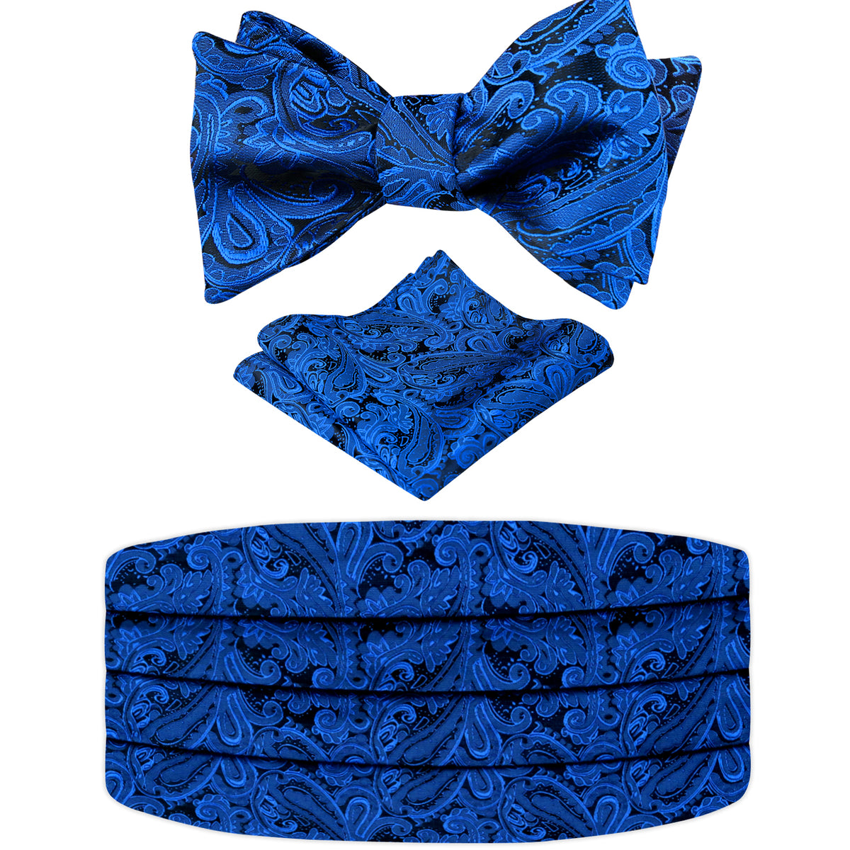 Men's Classic Paisley Woven Self-tied Adjustable Bow Tie, Cummerbund and Pocket Square Set-133