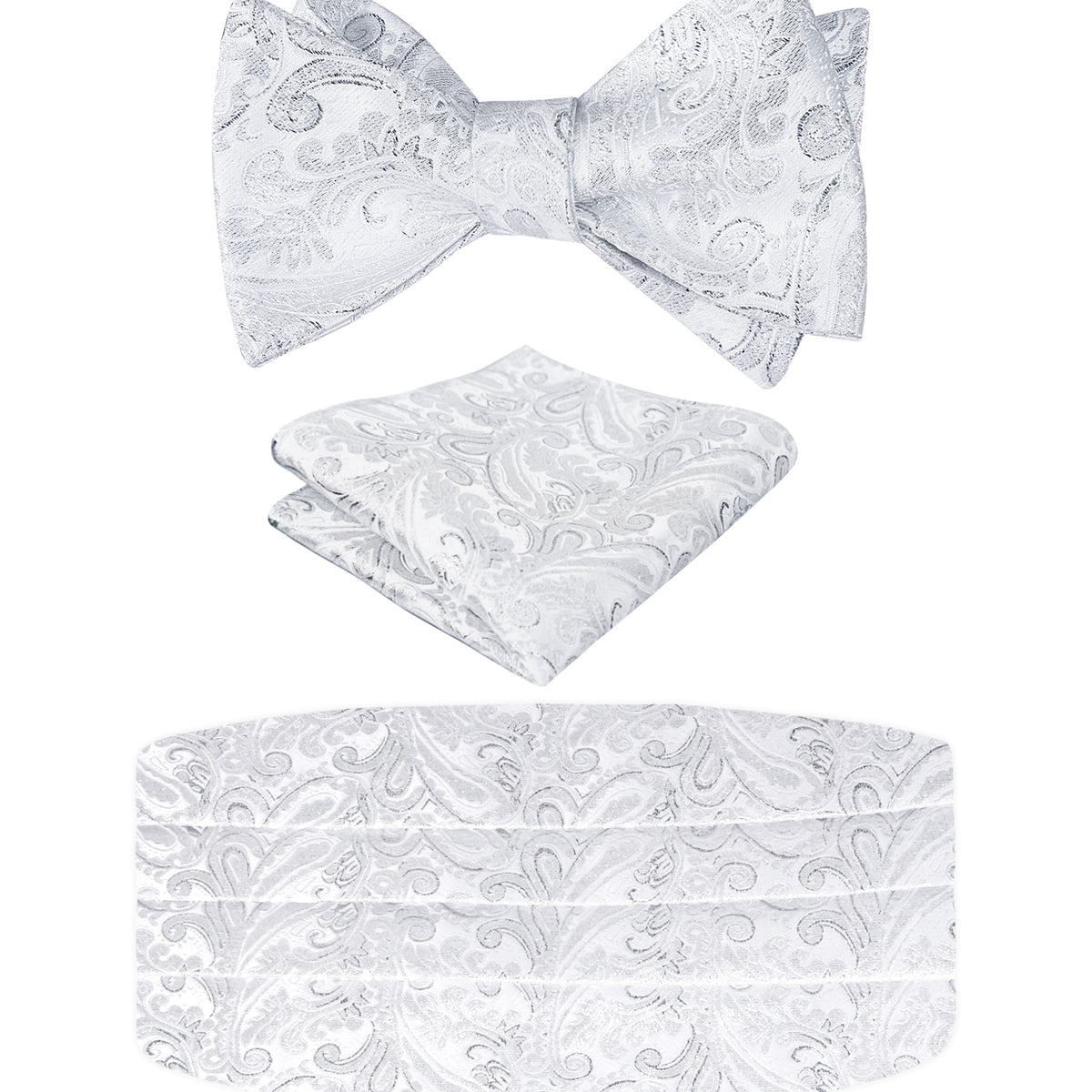 Men's Classic Paisley Woven Self-tied Adjustable Bow Tie, Cummerbund and Pocket Square Set-133