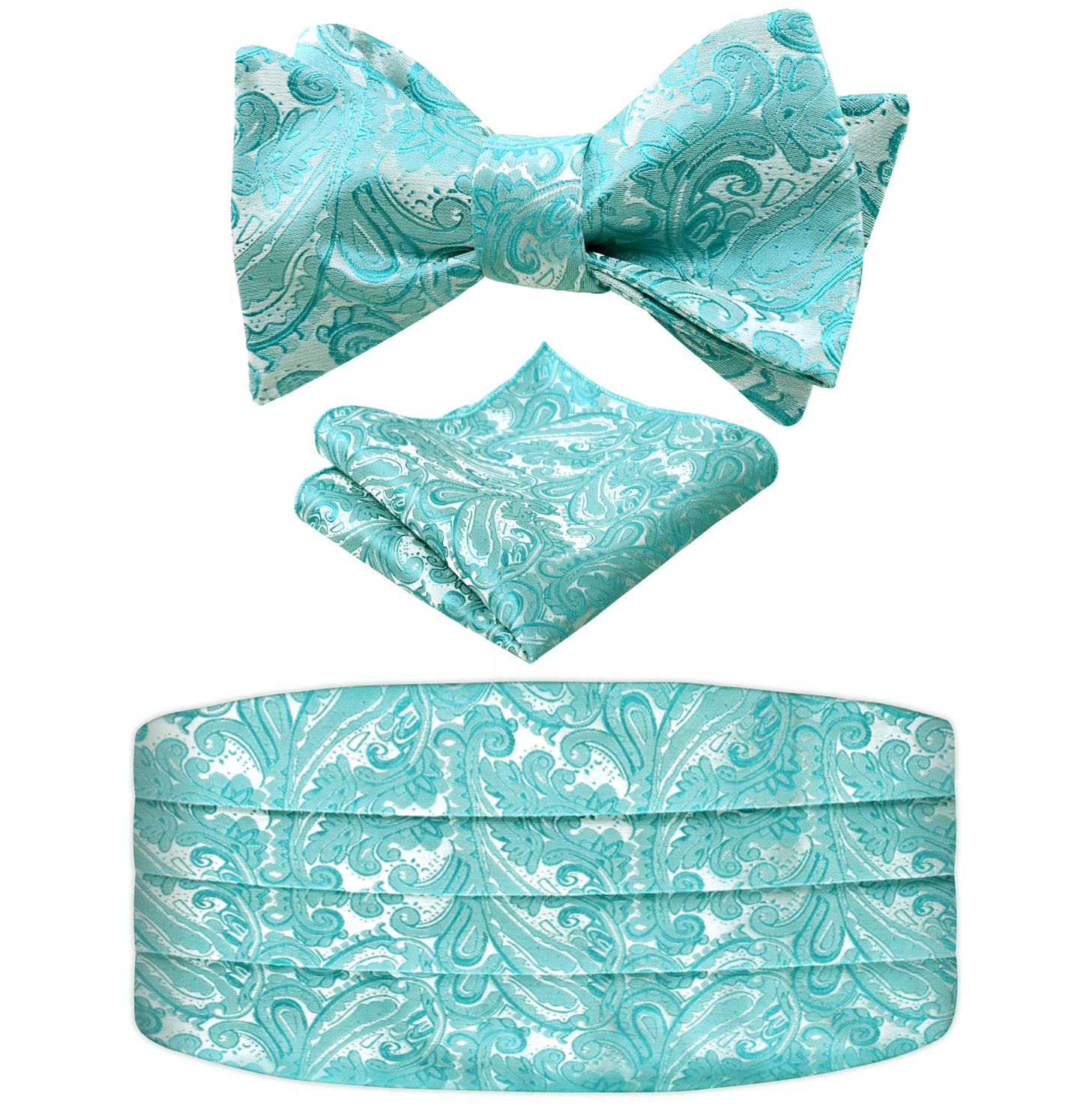 Men's Classic Paisley Woven Self-tied Adjustable Bow Tie, Cummerbund and Pocket Square Set, 133