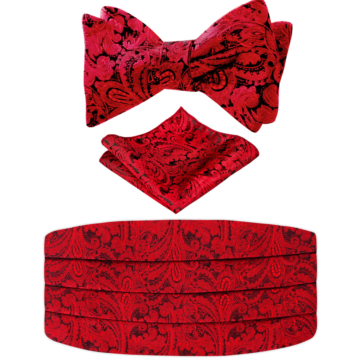 Men's Classic Paisley Woven Self-tied Adjustable Bow Tie, Cummerbund and Pocket Square Set-133