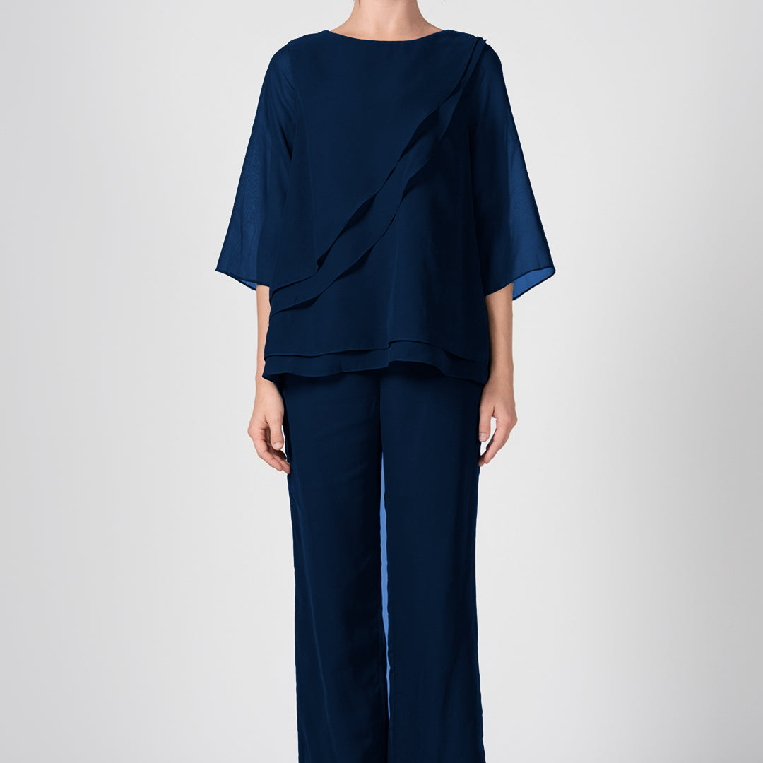 2-Piece Mother of the Bride Sheer Sleeve Pant Suits