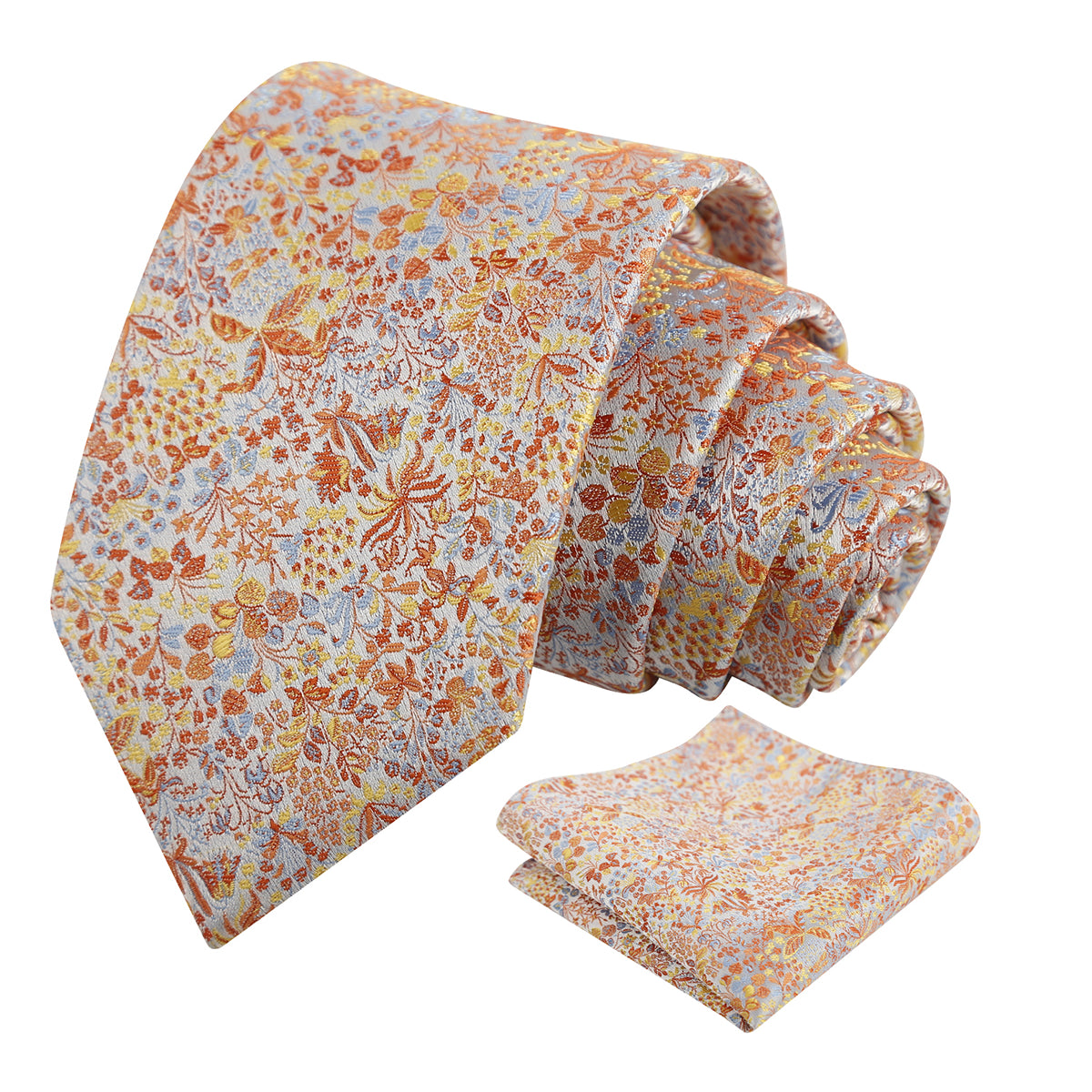 Mens Fresh Ditsy Floral Tie Set with Pocket Square for Spring Events-930