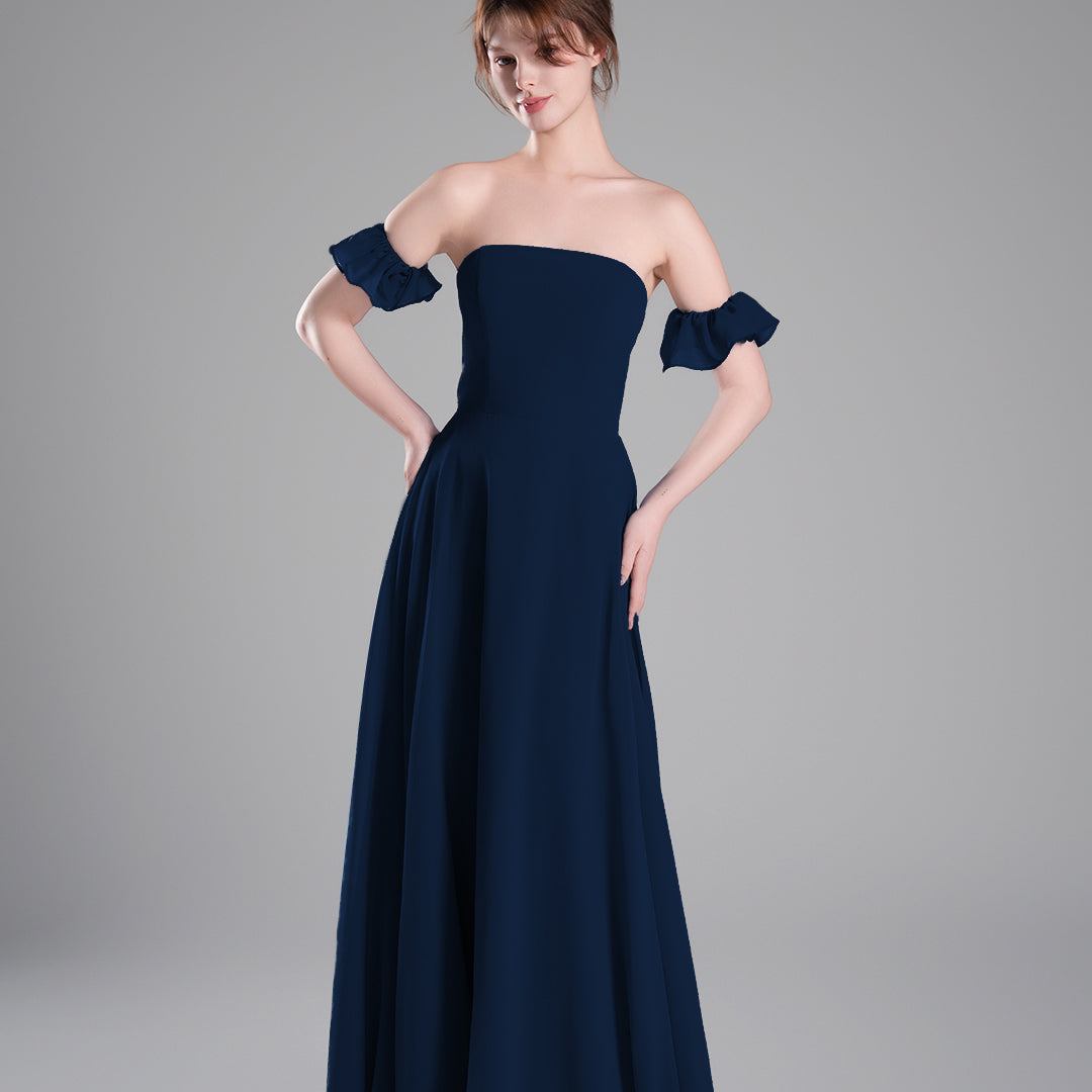 Off-Shoulder Ruffle Sleeves Figure Bodice A-line Dresses