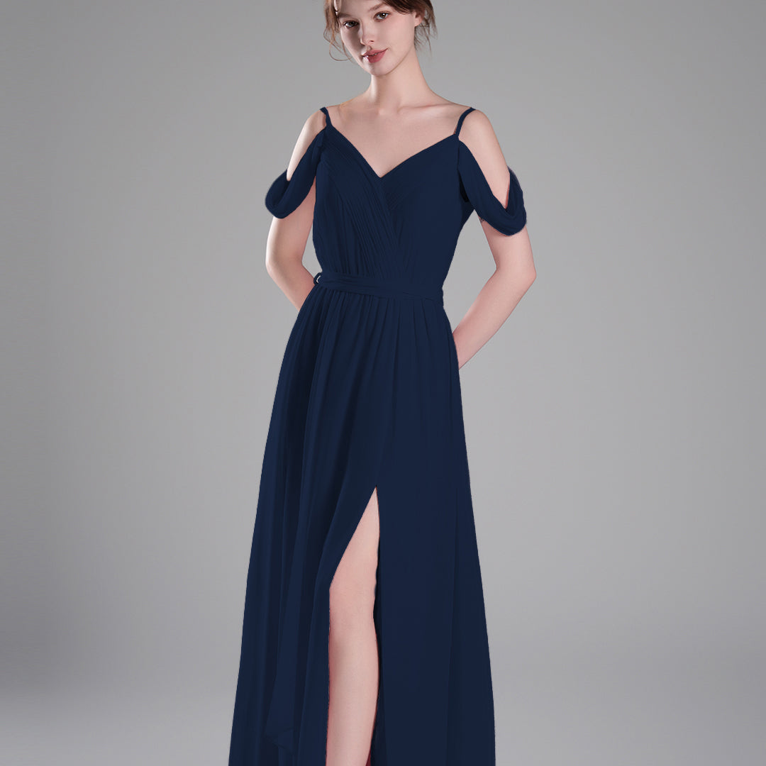 Off-Shoulder Adjustable Waist Tie Pleated Dresses