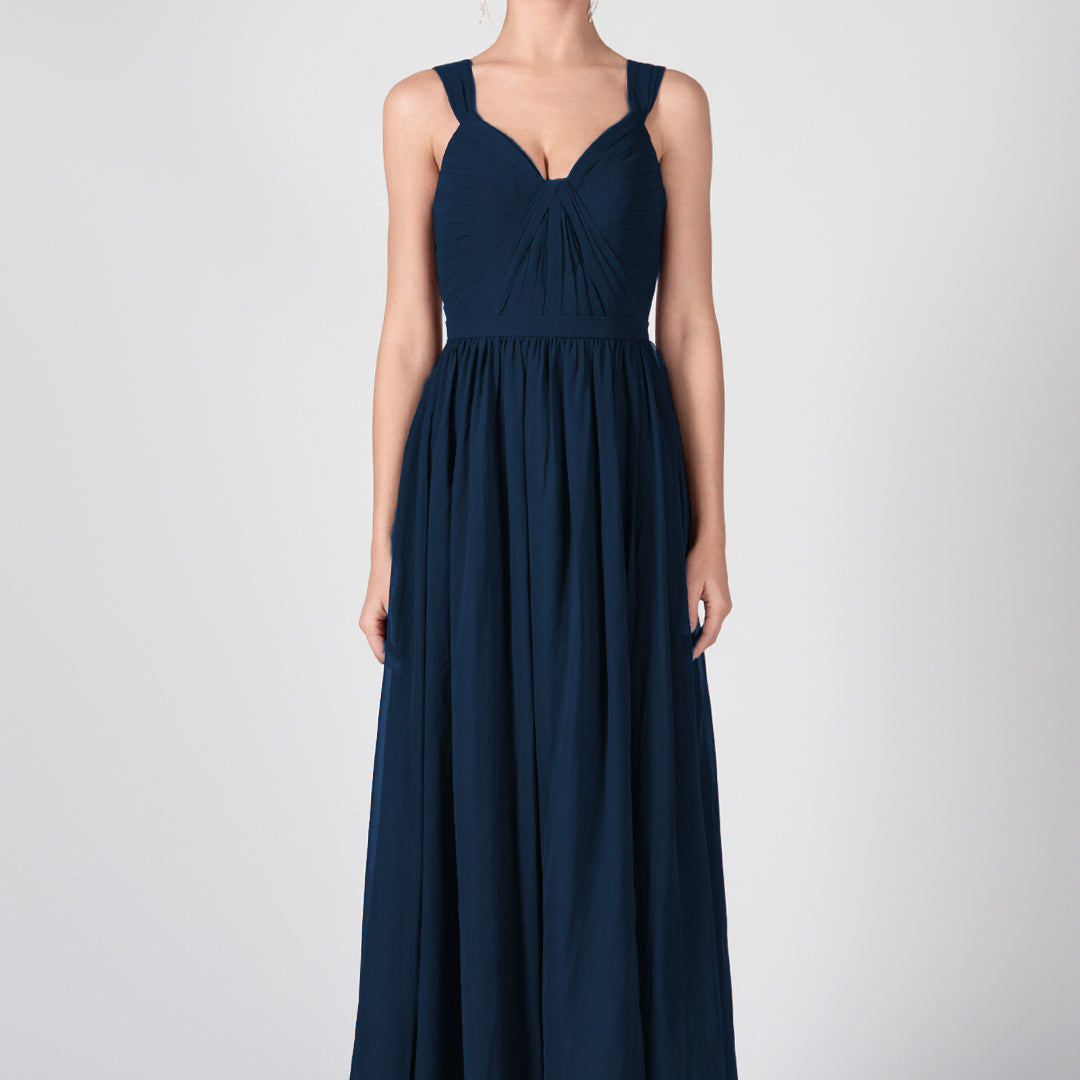 Ruched V-Neck Strappy Split Maxi Dresses