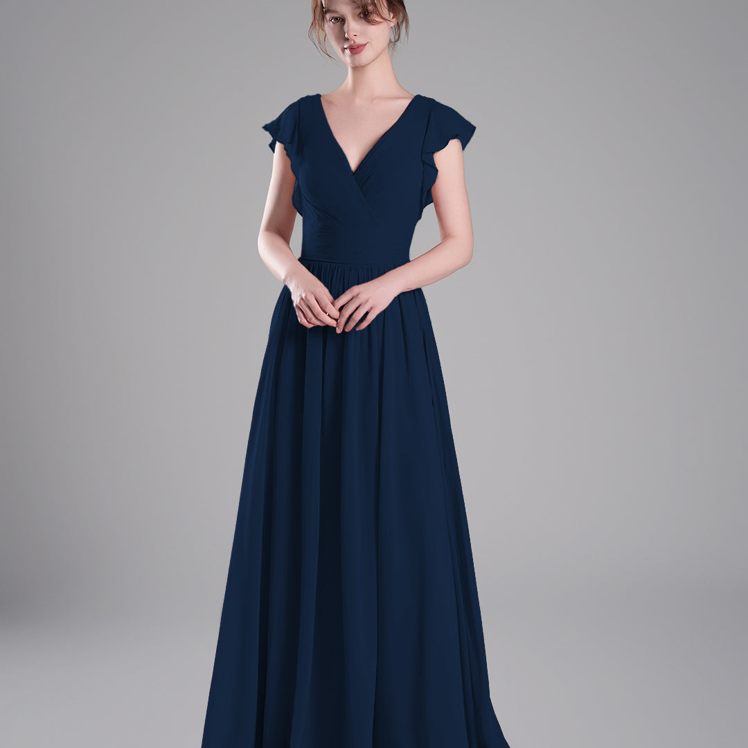 Flutter Sleeves Pleated Bodice Open Back Dresses