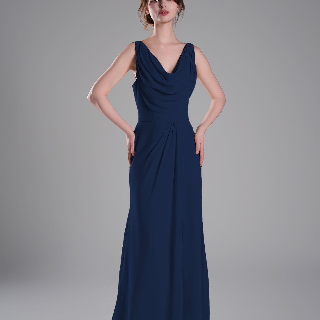 Cowl Neckline Fitted Bodice Asymmetrical Dresses