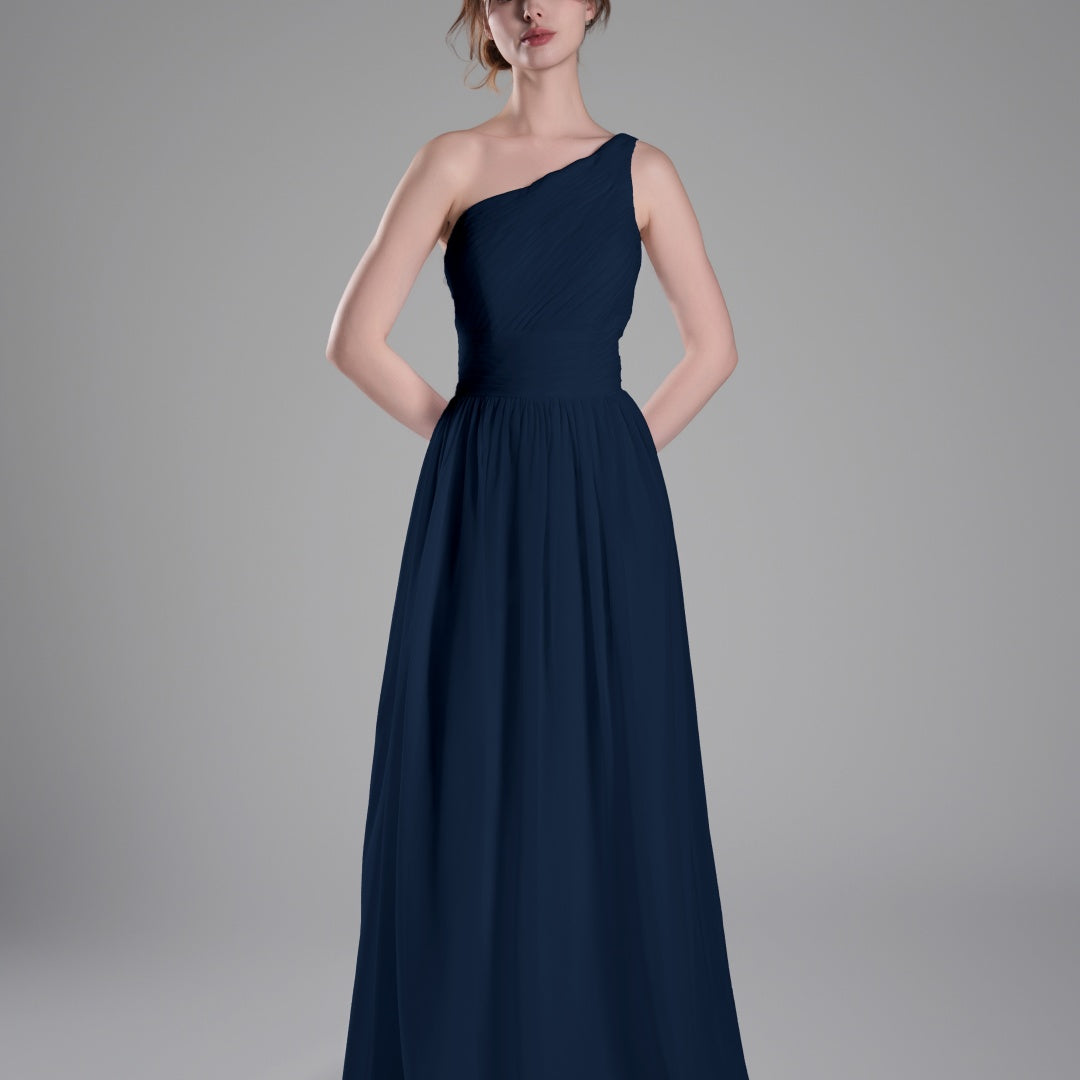 One-Shoulder Lace-Up Back Pleated A-Line Dresses