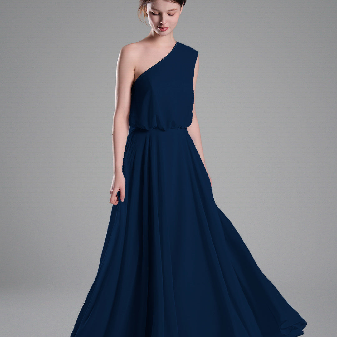 One-Shoulder Flowing Hem A-Line Dresses