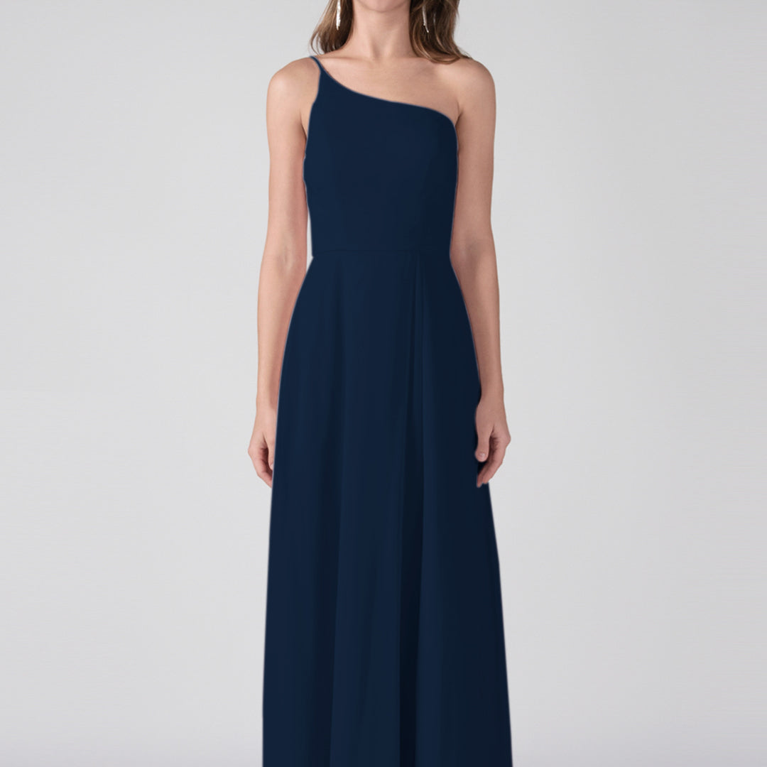 One Shoulder A-Line Side Split Floor-Length Dress
