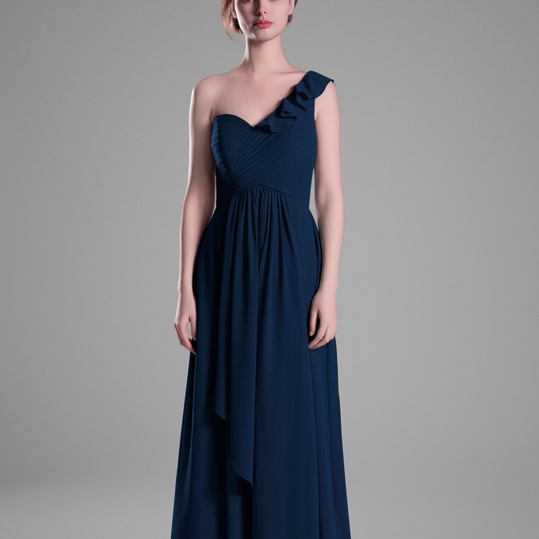 One-Shoulder Ruffle Pleated A-Line Dresses