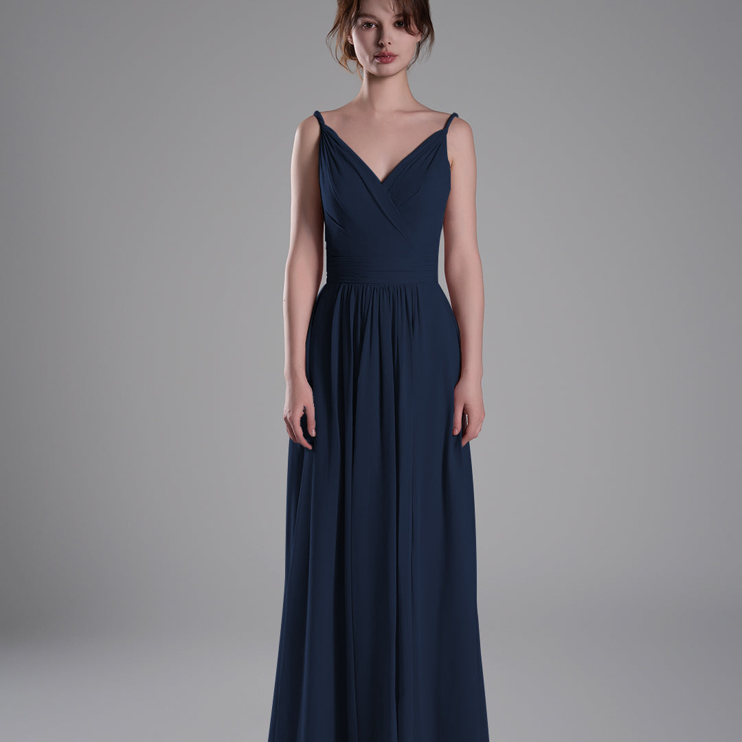 V-Neck Pleated Split A-Line Bridesmaid Dresses