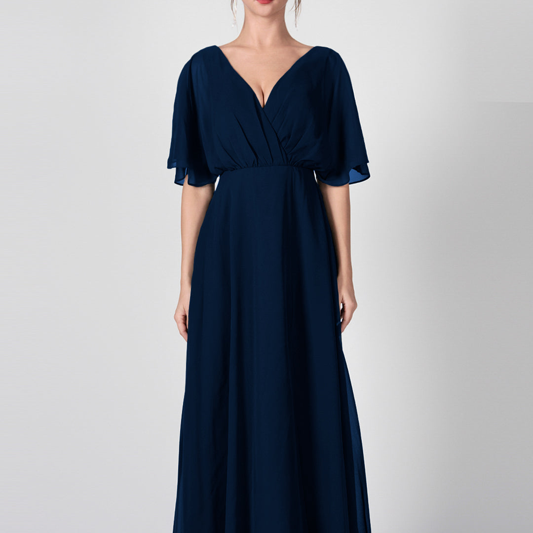 Open Back V-Neck Split Chiffon Maxi Dresses