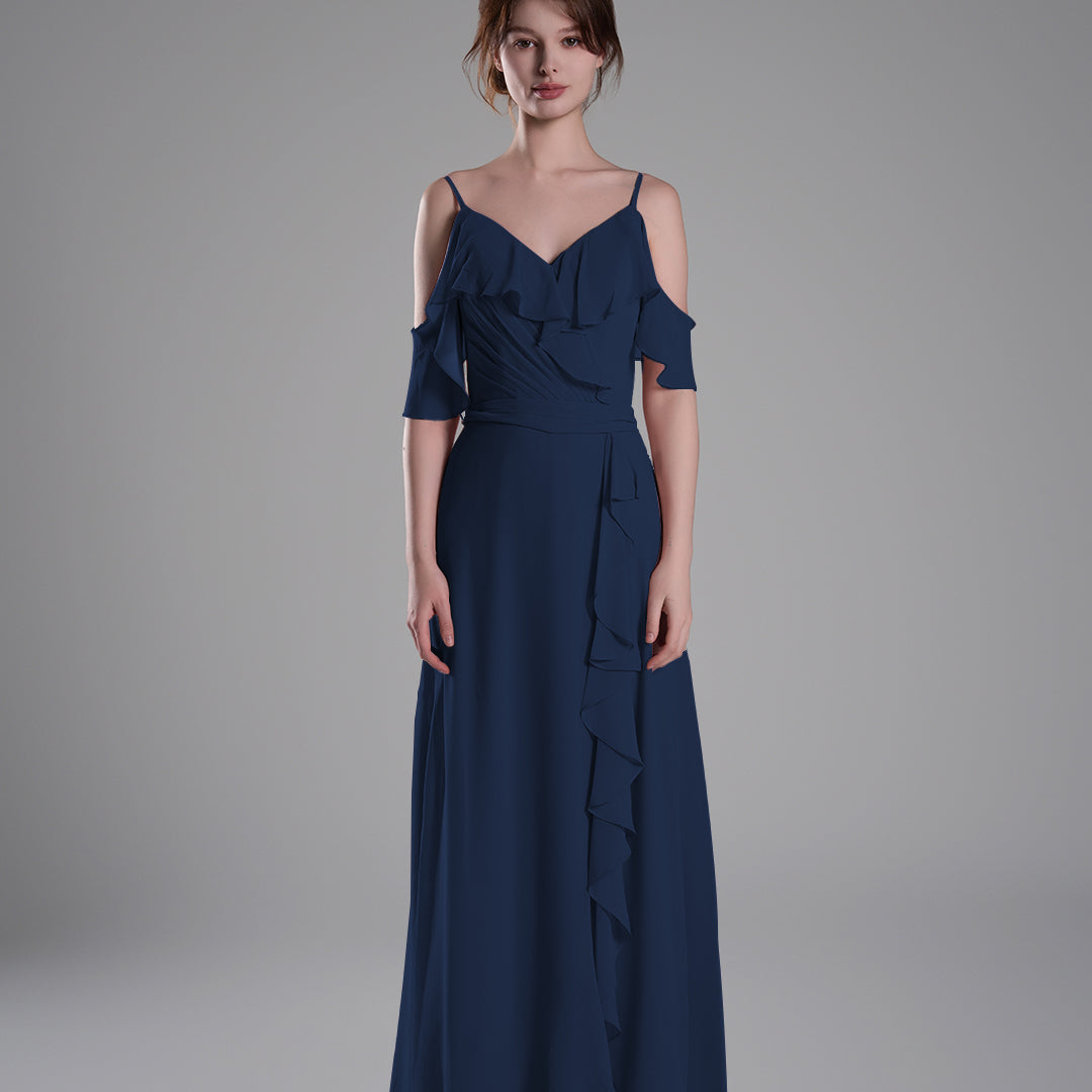 Adjustable Straps Ruffled Chiffon Long Dresses