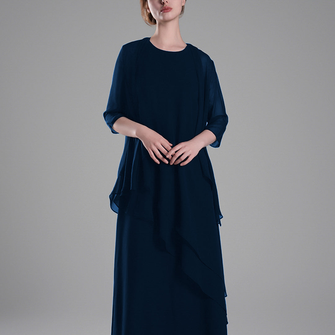 Classic Round Neck Sheer Sleeves Two-Piece Dresses